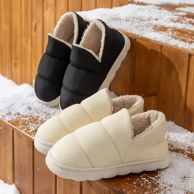 Men's Warm Plush Half-Cap Slippers Cream Brown Winter
