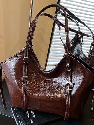 Women Retro Brown Croc Texture Shoulder Bag 2026
