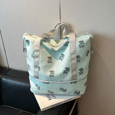 Light Blue Floral Cartoon Shoulder Bag for Women