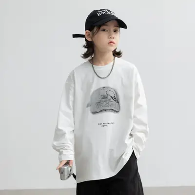 Boys Long Sleeve T-Shirt White 2026 Spring Wear