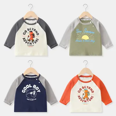 Pure Cotton Printed Long Sleeve T-Shirt for Boys Spring Fall