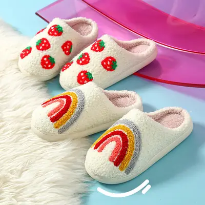 Halloween Strawberry Heart Cotton Slippers for Women