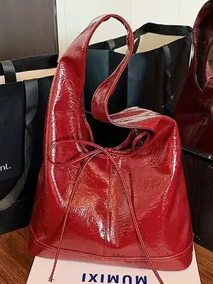 Red Bow Tote Bag for Women Leather Shoulder Bag