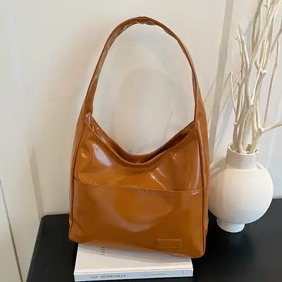 Korean Style Tan Leather Tote Bag for Women