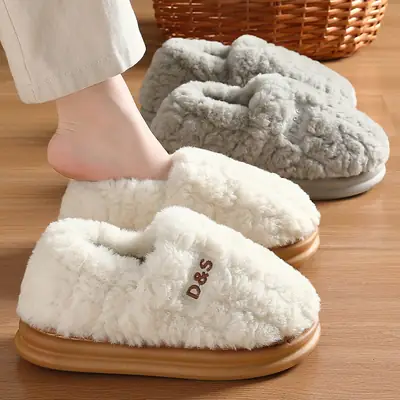 Home Cotton Slippers with Heel for Women, Winter Indoor Thick-Soled Non-Slip Warm Plush Maternity Cotton Shoes Wholesale