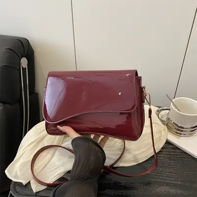 Glossy Patent Leather Crossbody Bag for Women Maroon 2025