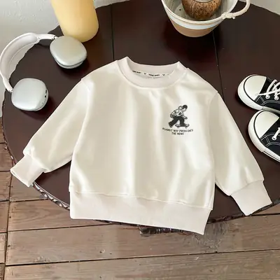 Boys' White Cotton Sweatshirt Long Sleeve Autumn 2025
