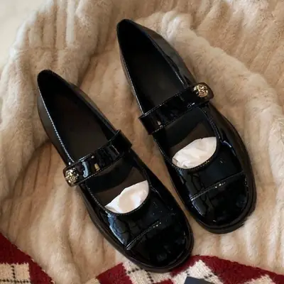 Women's Buckle Mary Jane Flats Low Heel Leather
