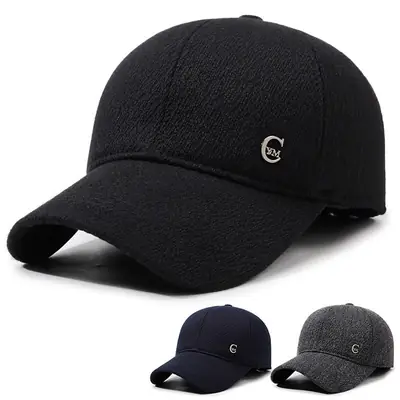 Men's Black Velvet Winter Cap with Ear Protection