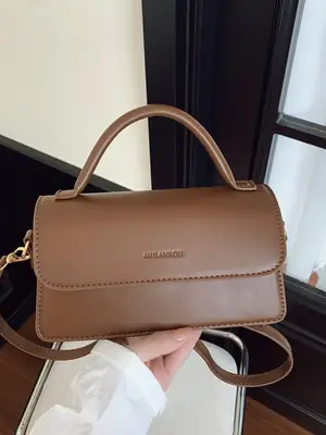 Women's Small Square Brown Leather Shoulder Bag 2026