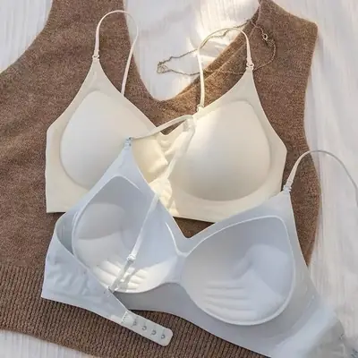 Comic Push-Up Seamless Bra for Women with Spaghetti Straps, Waist-Revealing, Fixed Palm Cup, Breathable, Beautiful Back, No Rims Bra