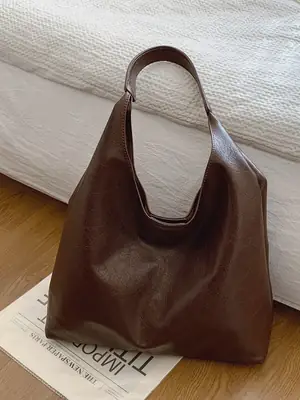 Brown Leather Tote Bag Large Capacity Women Commuter Shoulder Bag