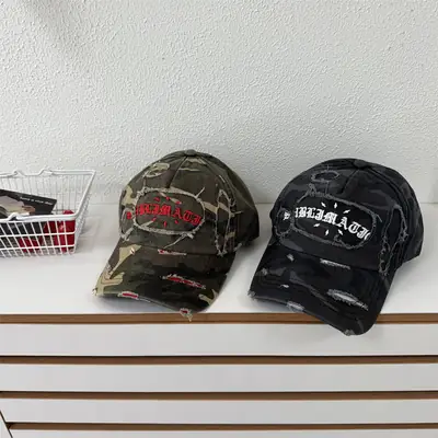American Retro Distressed Camouflage Letter Cap for Women