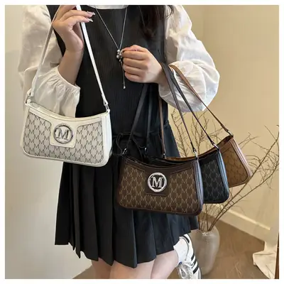 French Style Chain Shoulder Bag for Women with Printed Design