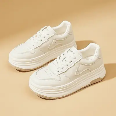 Women White Casual Sneakers with Red Laces