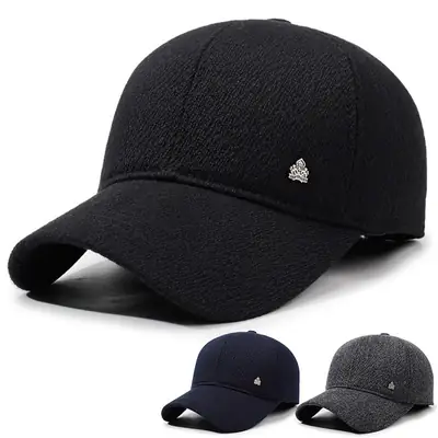 Men's Black Velvet Winter Cap with Ear Protection