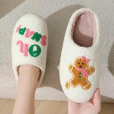 Cross-Border New Home Cute Cartoon Christmas Series Gingerbread Man Winter Cotton Slippers for Men and Women Couples Warm Slippers