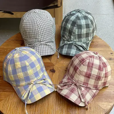 2026 Plaid Bow Baseball Cap for Women Large Soft Cotton