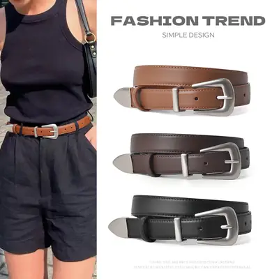 Women's Brown Genuine Leather Belt with Silver Buckle