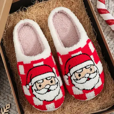 Cute Santa Gingerbread Man Winter Cotton Slippers