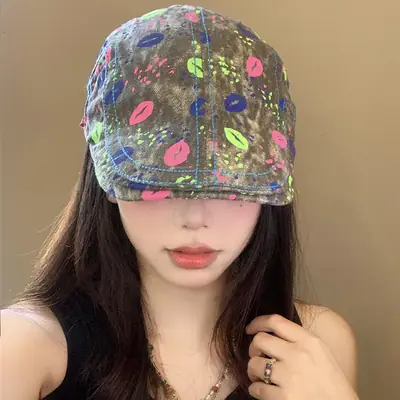 Summer Denim Graphic Cap Forward College Student Style