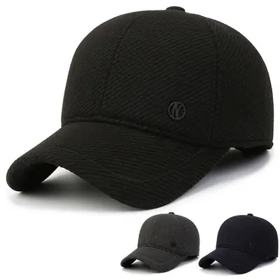 Men's Black Wool Baseball Cap for Winter Warmth