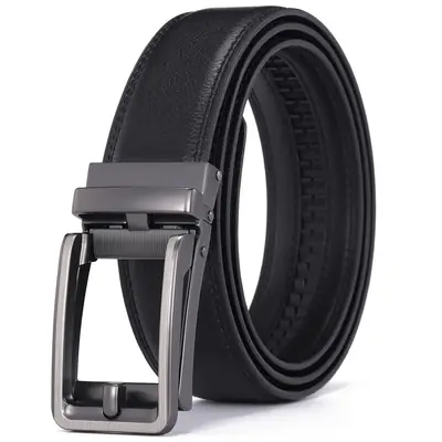 Men's Black Leather Belt with Silver Buckle