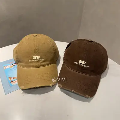 Women Red Embroidered Baseball Cap Wide Brim