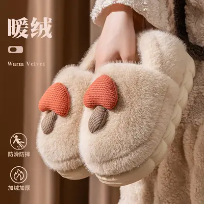 Cotton Slippers for Women, Autumn and Winter Outdoor Wear, 2026 New Model, Cute Thick-Soled Warm Plush Indoor Slippers with Heel Cover for Men