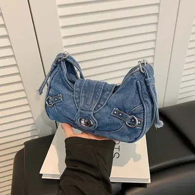 Vintage Denim Shoulder Bag for Women 2025