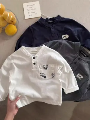 Children's Long Sleeve Polo T-Shirt Navy White 2026