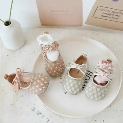 Baby Girl Shoes, Baby Toddler Shoes, Bright Diamond Princess Shoes, Spring and Summer Flats, Girls' Small Leather Shoes, Korean Style Kidsren's Shoes