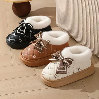 Waterproof Cotton Slippers for Women, Winter 2025, Suitable for Outdoor Wear, Indoor Home Use, Non-Slip, Thick-Soled, Couple Cotton Slippers, Women's Winter Comfortable Style