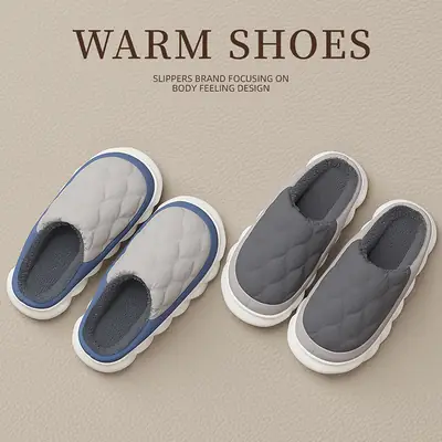 Winter Men's Plush Fleece Lined Slippers Blue Grey