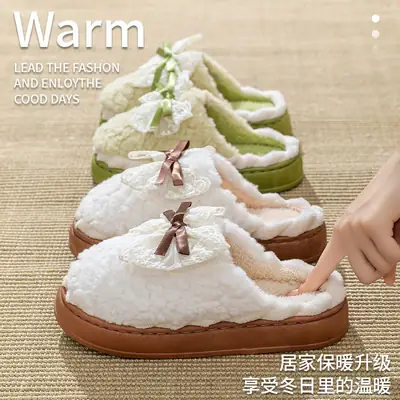 Women's Winter Bow Knot Fleece Slippers Purple