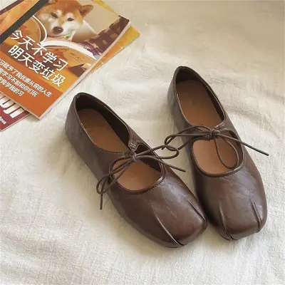 Black Lace-Up Mary Jane Flat Shoes for Women