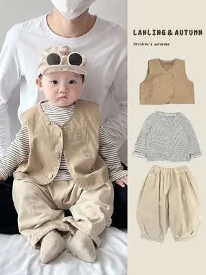 Boys Korean Style Vest T-Shirt Pants Three-Piece Set
