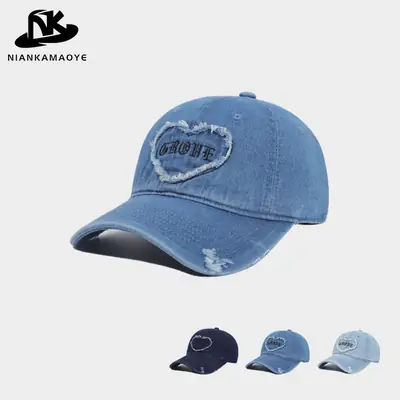 Light Blue Heart Patch Baseball Cap Unisex