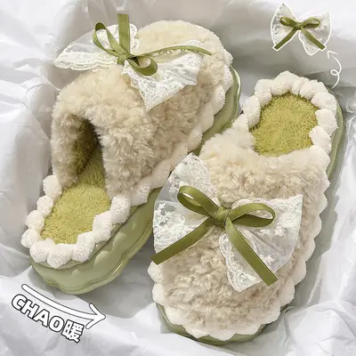 Women Winter Bow Cotton Slippers Warm Non-Slip 2025