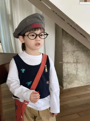 Boys Embroidered Japanese Vest T-Shirt Set with Hat