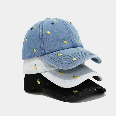 Women Denim Baseball Cap Mango Embroidery Casual Outdoor