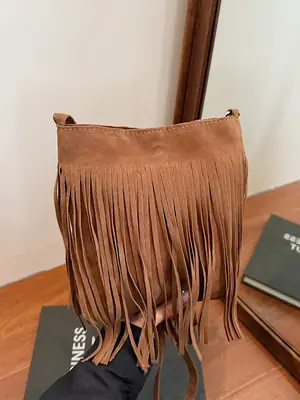 Retro Tassel Shoulder Bag for Women Brown 2025
