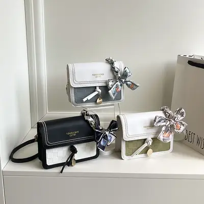 Trendy Fresh Sweet Silk Scarf Small Square Bag 2025 Autumn New Fashion Women's Bag Stylish Single Shoulder Crossbody Bag luggage and leather goods