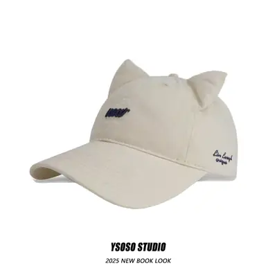 3D Cat Ear Baseball Cap Women with Letter Embroidery