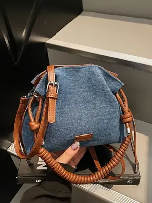 Blue Denim Crossbody Bag for Women Large Capacity