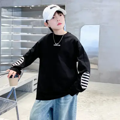 Boys Black Striped Sweatshirt 2025 Long Sleeve
