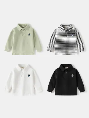 Kids Black Polo Shirt Long Sleeve Korean Style