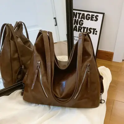 Trendy Brown Large Capacity Tote Bag for Women