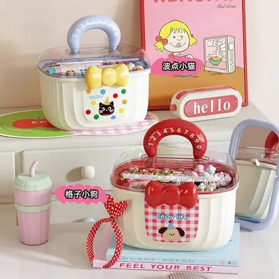 Doll-Themed Girls' Portable Double-Layer Storage Box with Compartments, Large Capacity for Hair Clips and Jewelry, with Lid, Children's Hair Accessory Storage Box
