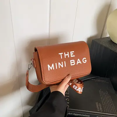 Women's Mini Crossbody Bag with Letter Print Brown Leather